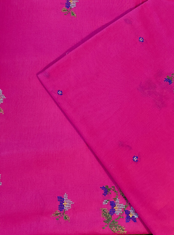 2 - PC Shirt dupatta Shocking Pink Cross stitch