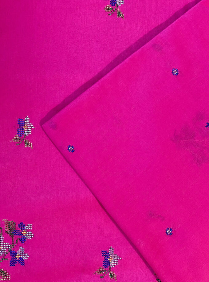2 - PC Shirt dupatta  Shocking Pink  Cross stitch