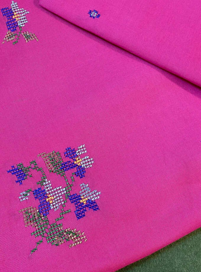 2 - PC Shirt dupatta Shocking Pink Cross stitch