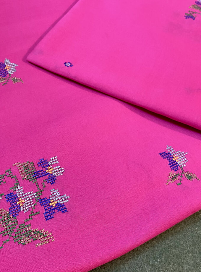 2 - PC Shirt dupatta Shocking Pink Cross stitch