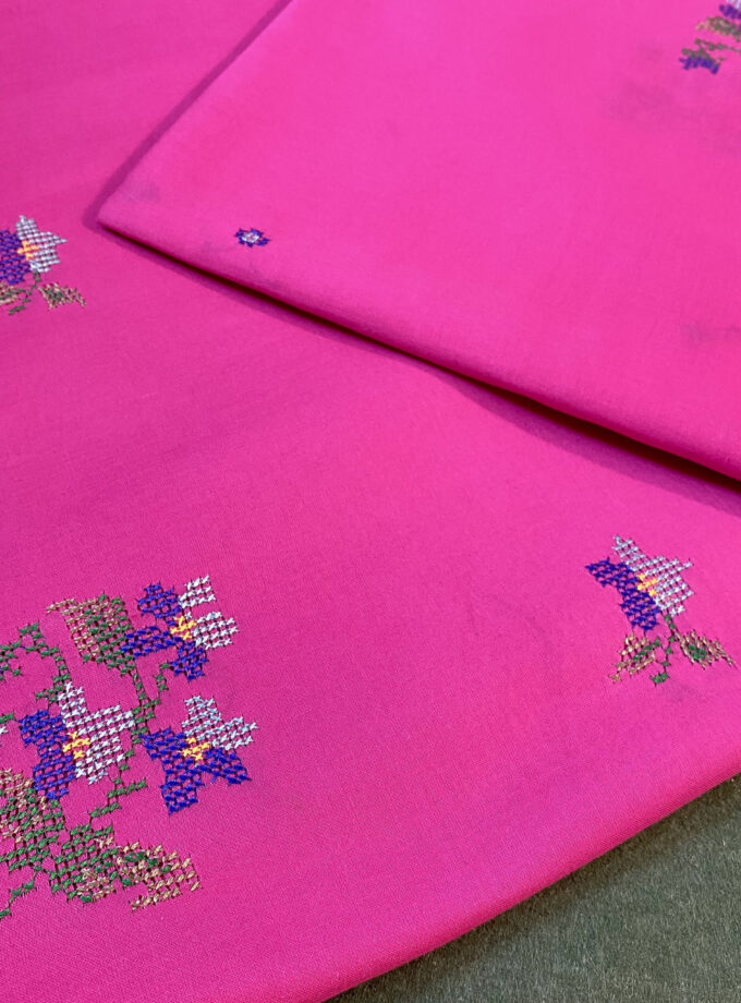 2 - PC Shirt dupatta Shocking Pink Cross stitch