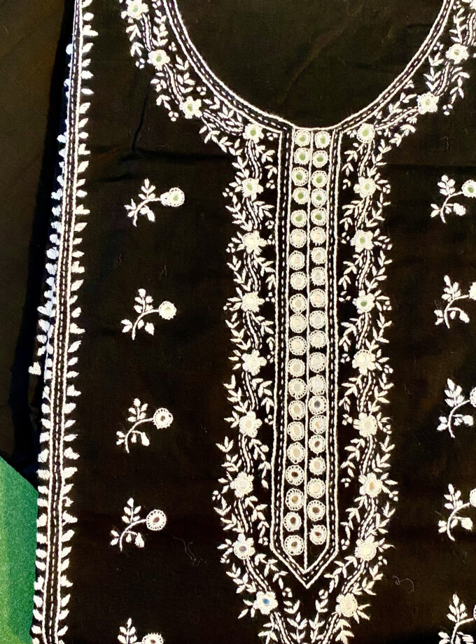 2 - PC Black White Chicken Embroidery & Mirror Work Shirt trouser