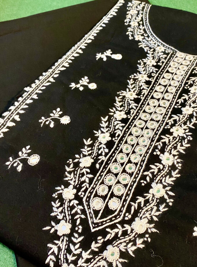 2 - PC Black White Chicken Embroidery & Mirror Work Shirt trouser