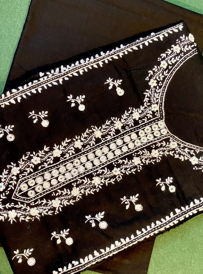2 - PC Black White Chicken Embroidery & Mirror Work Shirt trouser