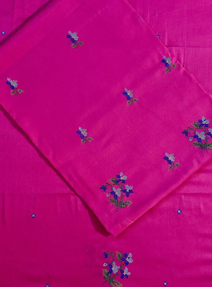 2 - PC Shirt dupatta Shocking Pink Cross stitch