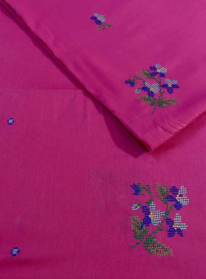 2 - PC Shirt dupatta Shocking Pink Cross stitch