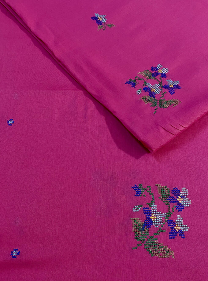 2 - PC Shirt dupatta Shocking Pink Cross stitch