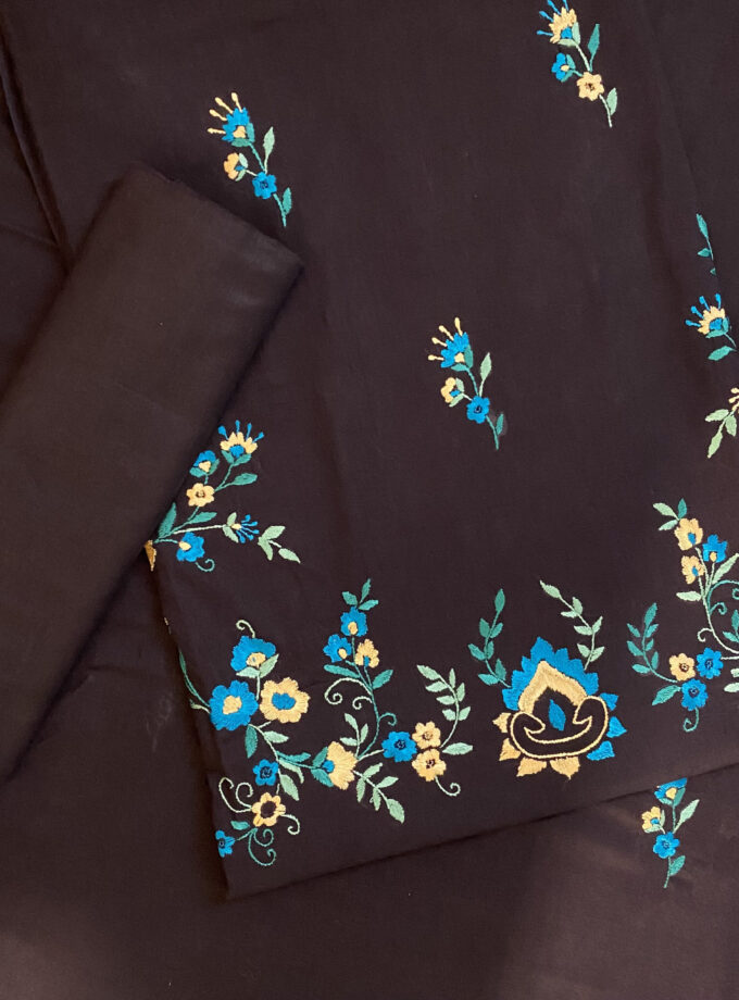 3 PC - Navy blue Chicken Embroidered Suit