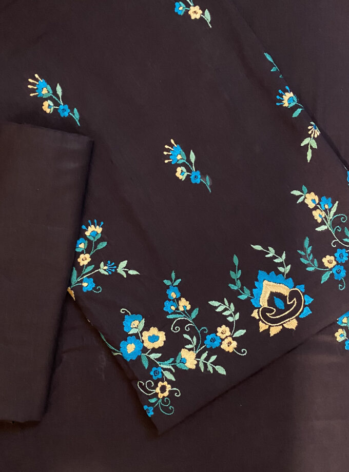 3 PC - Navy blue Chicken Embroidered Suit