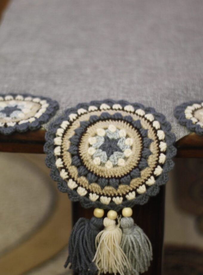 7PC Jute Runner Mats Set with Crochet Embroidery
