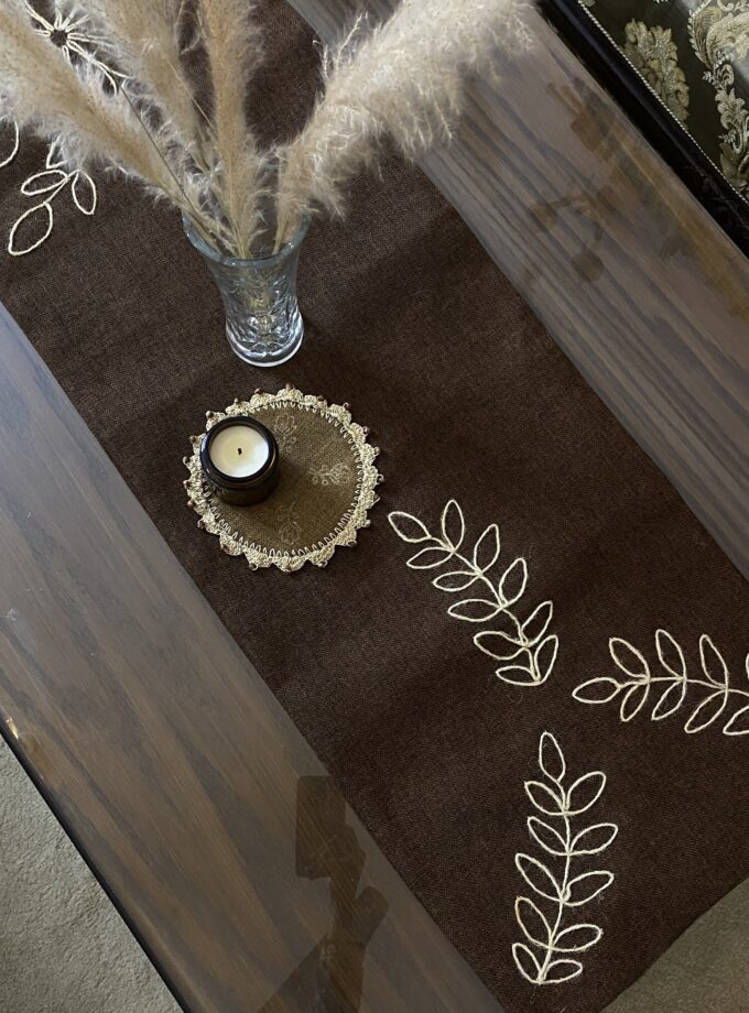 13 PC Jute Table Runner Cushions and Mats Set