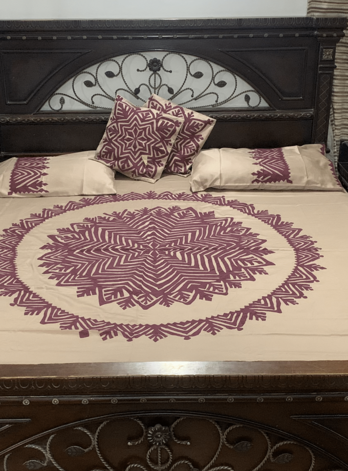 5 pc Applique Cotton Silk Bedsheet