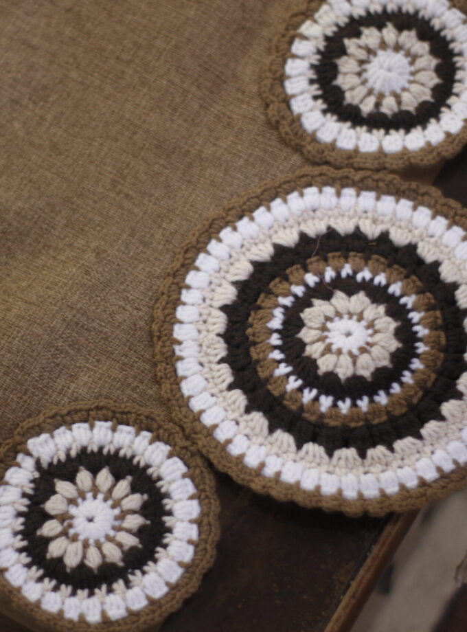 7PC Jute Runner Mats Set with Crochet Embroidery