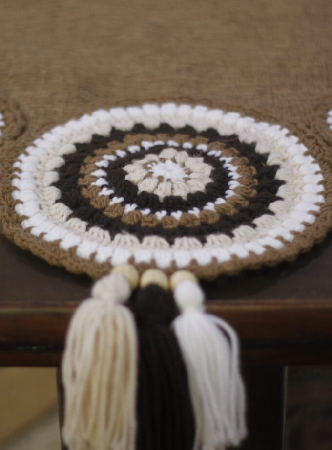 7PC Jute Runner Mats Set with Crochet Embroidery