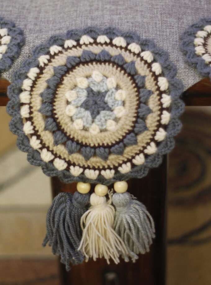 7PC Jute Runner Mats Set with Crochet Embroidery