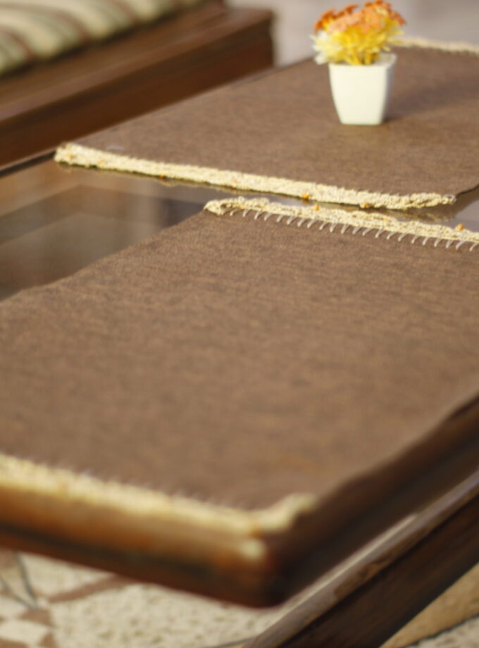 7PC Jute Runner Mats Set with Crochet Embroidery