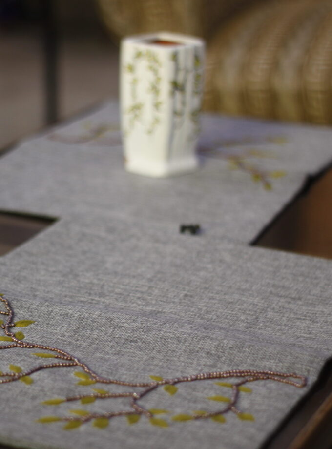 7PC Jute Runner Mats Pearl Embroided Set