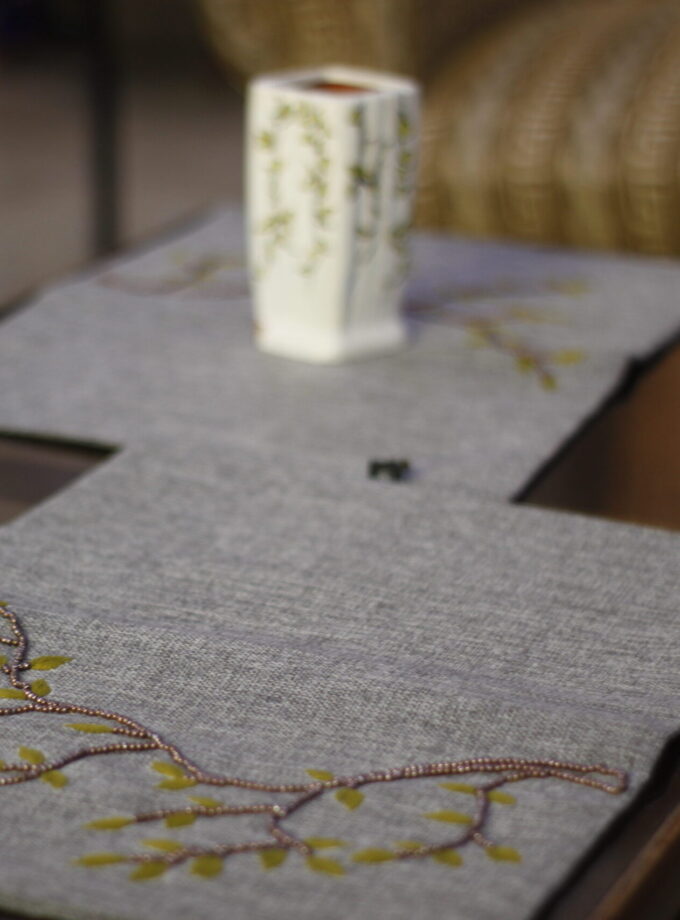 7PC Jute Runner Mats Pearl Embroided Set