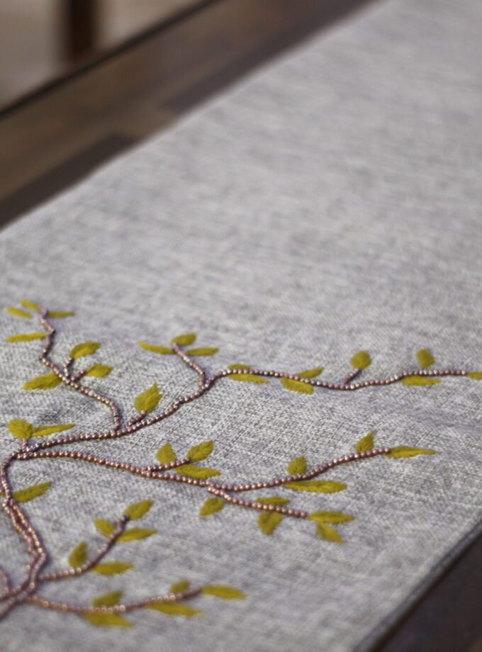 7PC Jute Runner Mats Pearl Embroided Set