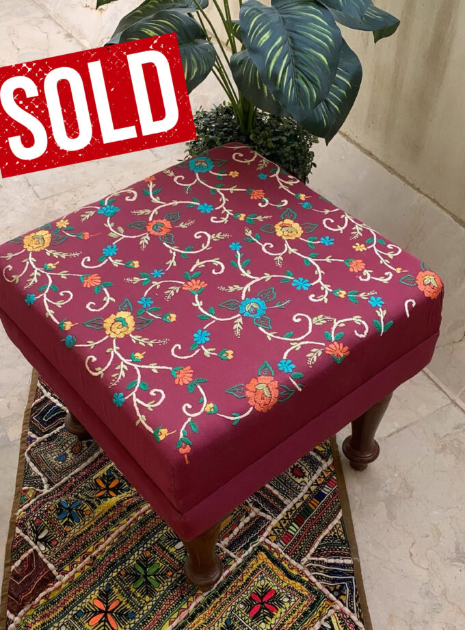 Square Puffy Stool with Embroidery