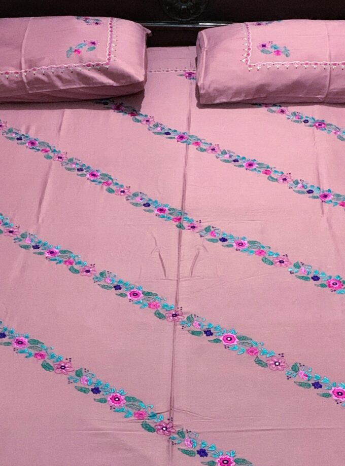 3 pc Embrioded cotton silk bed sheet