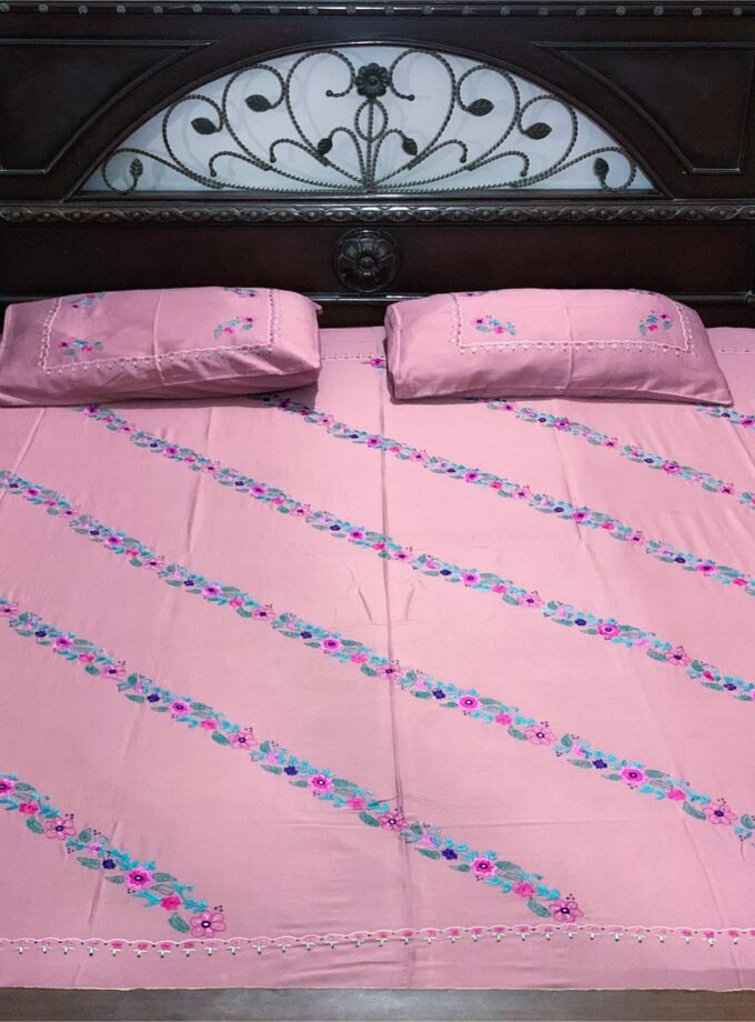 3 pc Embrioded cotton silk bed sheet