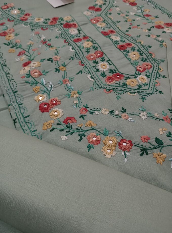 3-Piece Embroidery + Mirror work Unstitched Suit