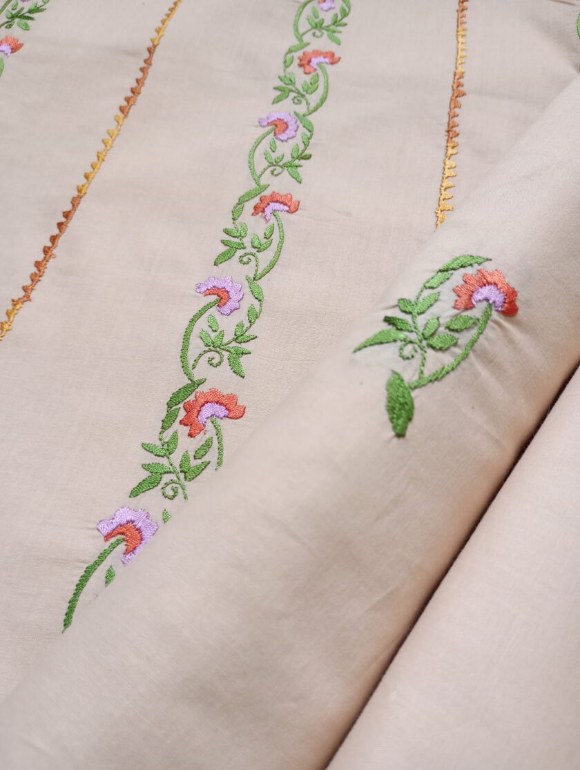 3 pc embroidered lawn beige