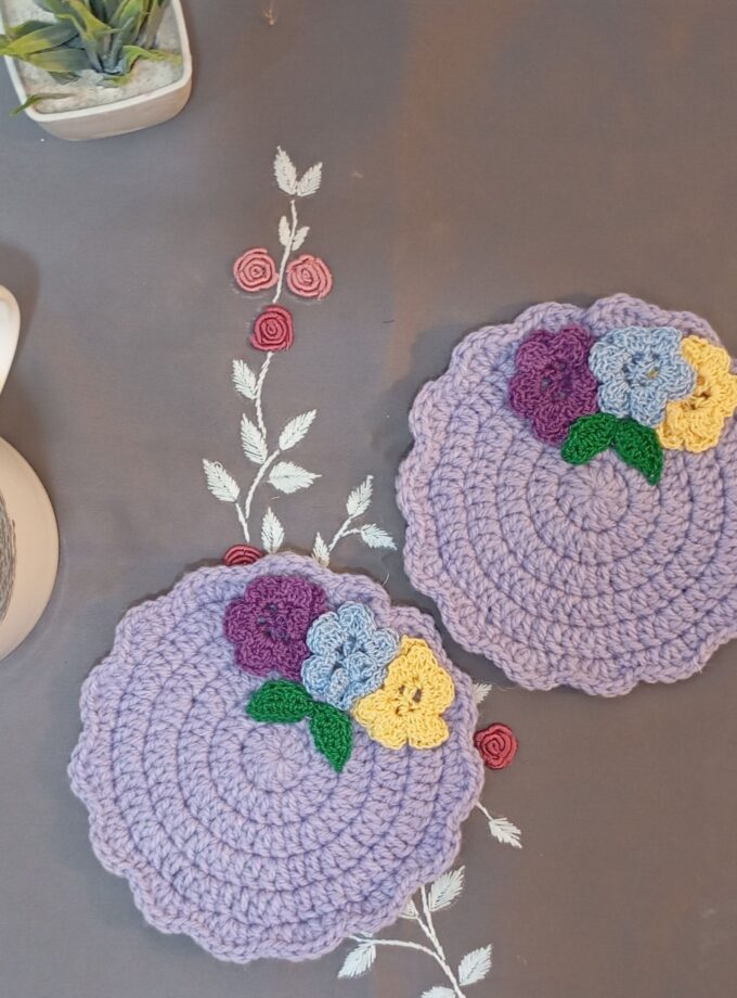 3 D Flowers Design Tea Coaster