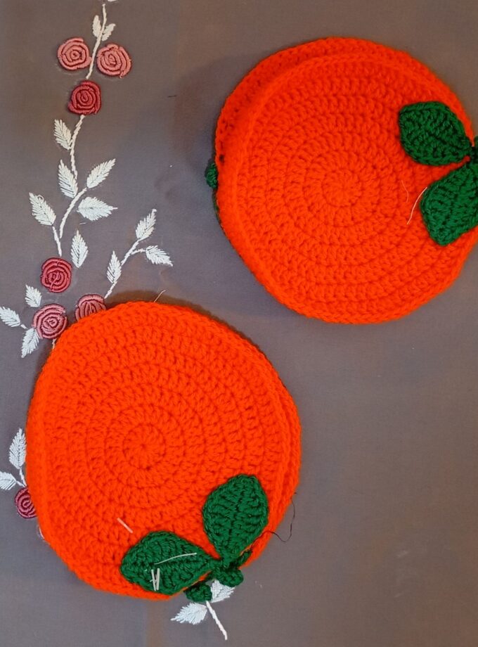 Orange with leaves design Tea Coaster