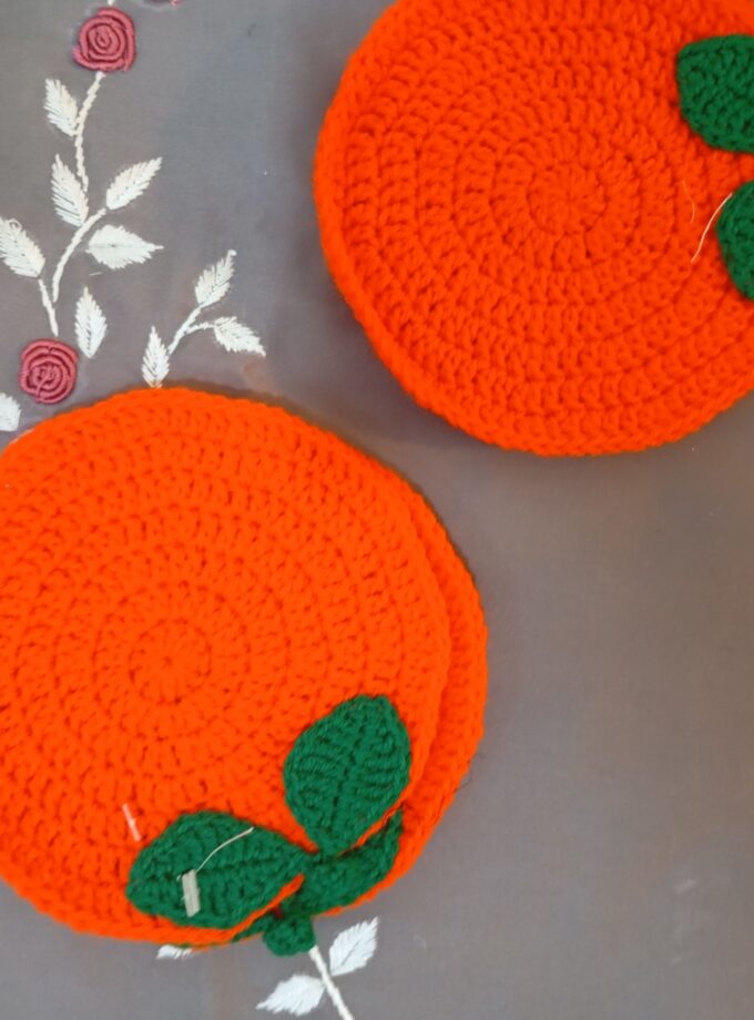 Orange with leaves design Tea Coaster