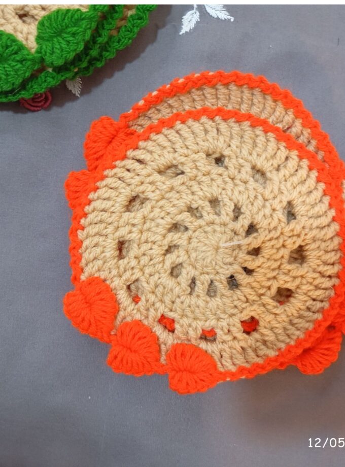 Orange leaves border design tea coaster