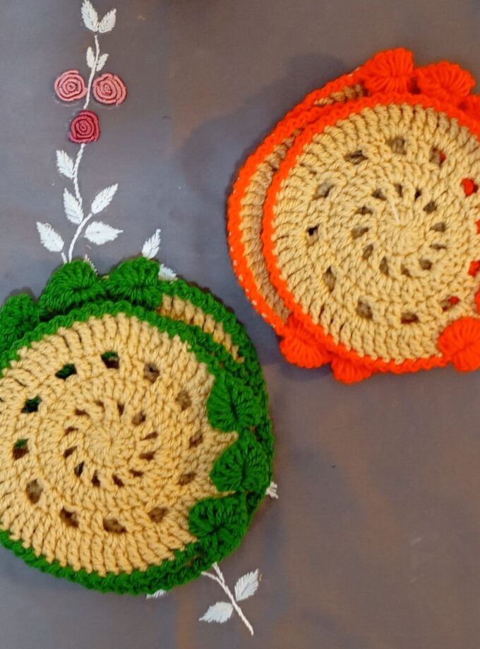 Orange leaves border design tea coaster