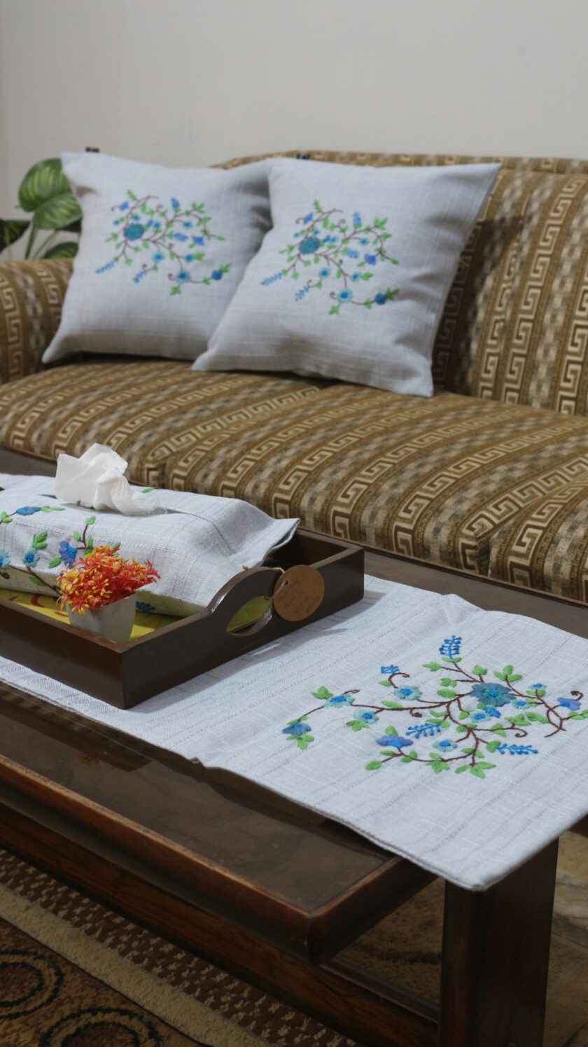 7 PCs Embroidered Runner Cushions Set