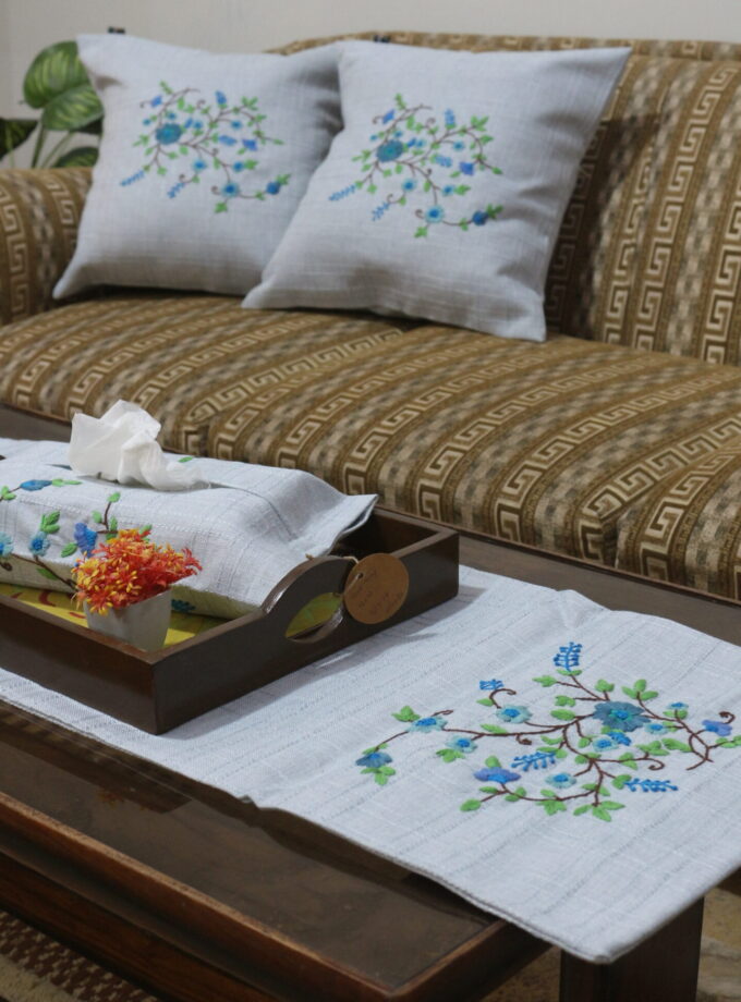 7 PCs Embroidered Runner Cushions Set