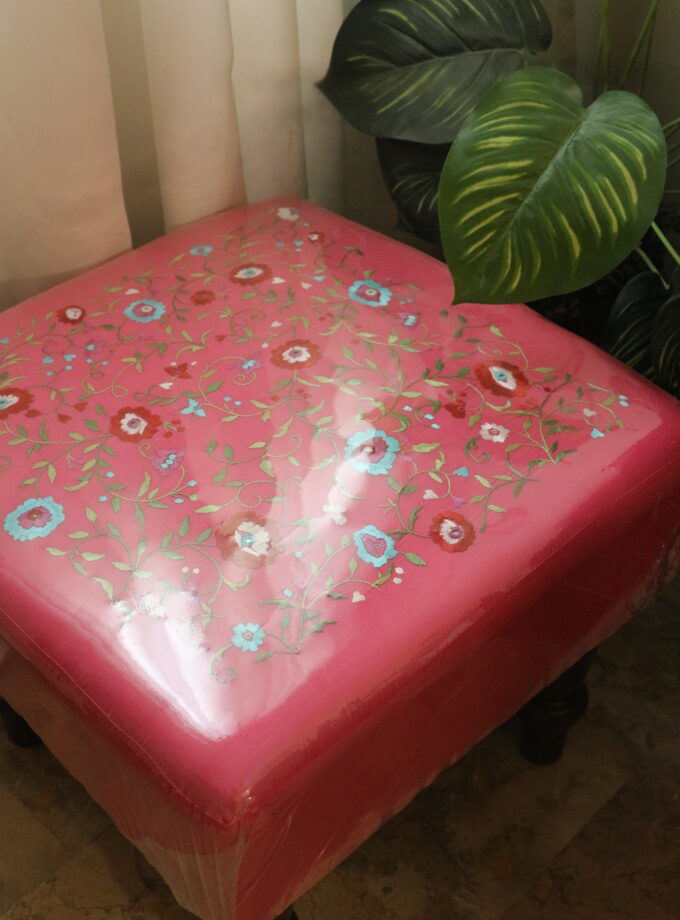 Square Puffy Stool with Embroidery
