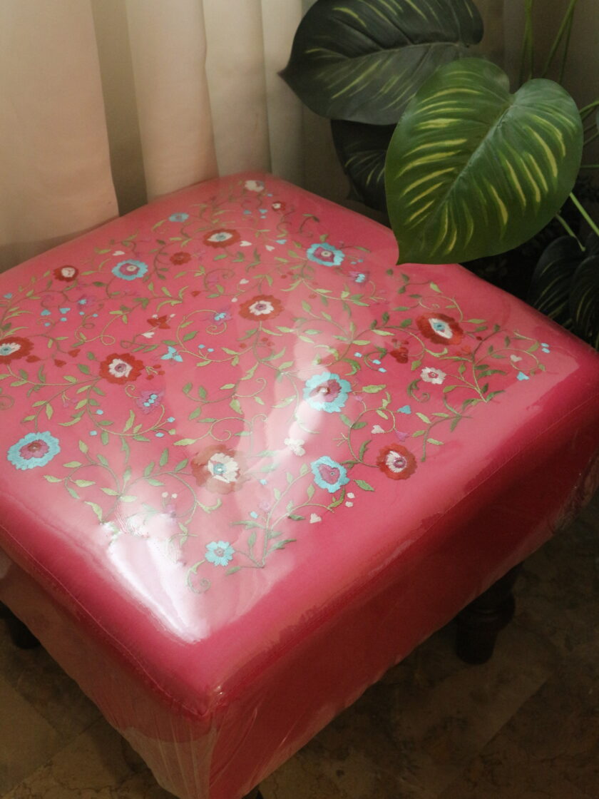 Square Puffy Stool with Embroidery - Image 2