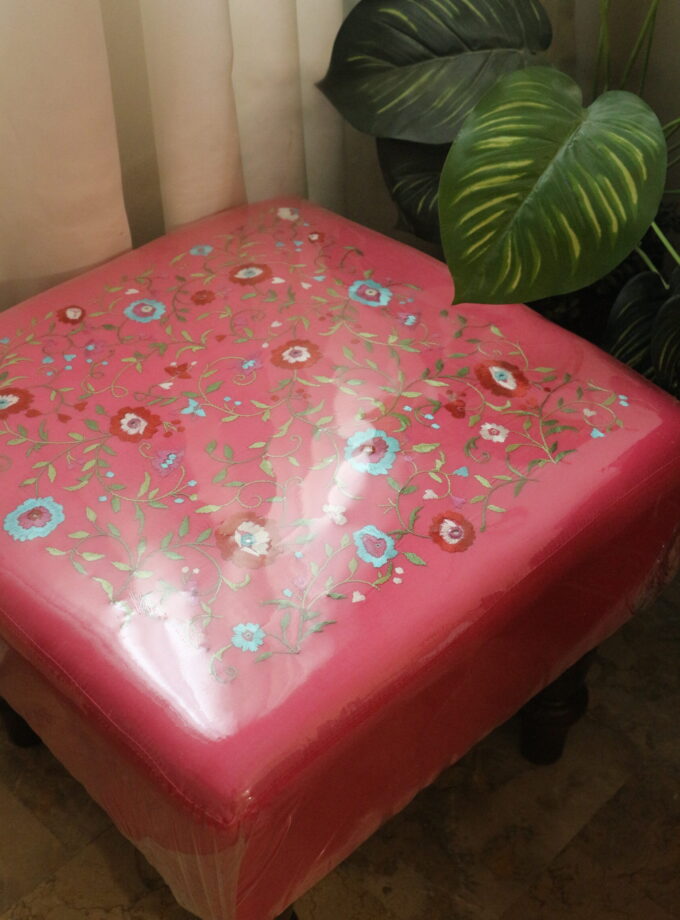 Square Puffy Stool with Embroidery