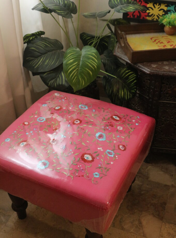 Square Puffy Stool with Embroidery