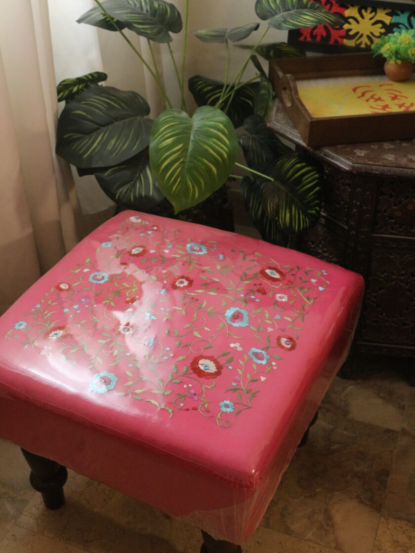 Square Puffy Stool with Embroidery - Image 4
