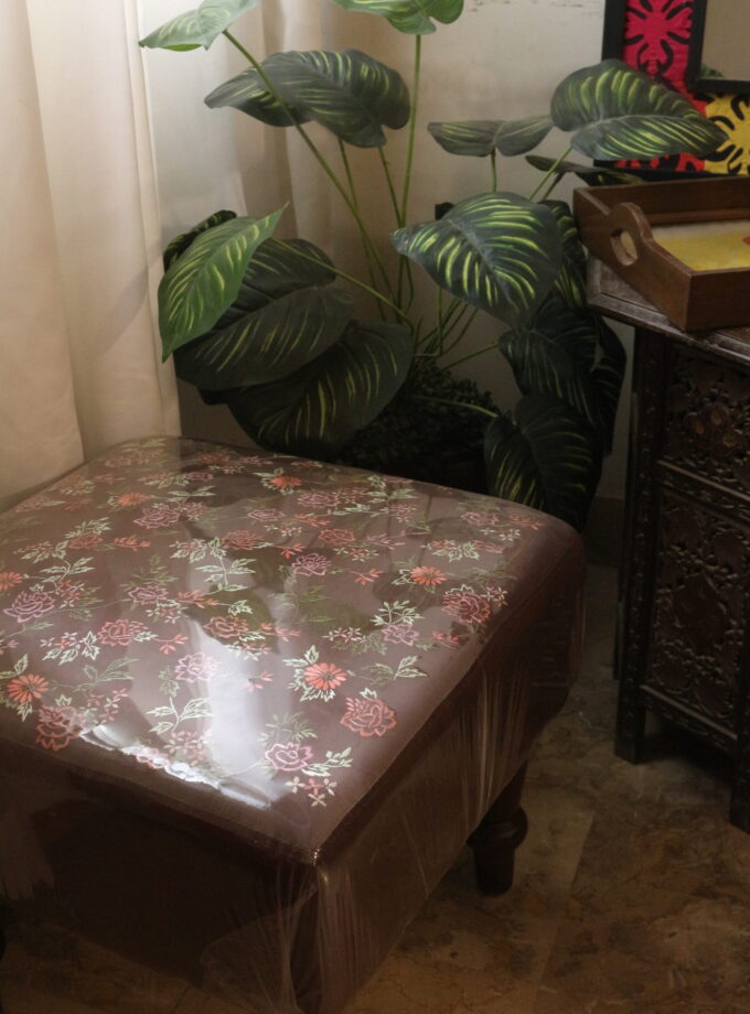 Square Puffy Stool with Embroidery