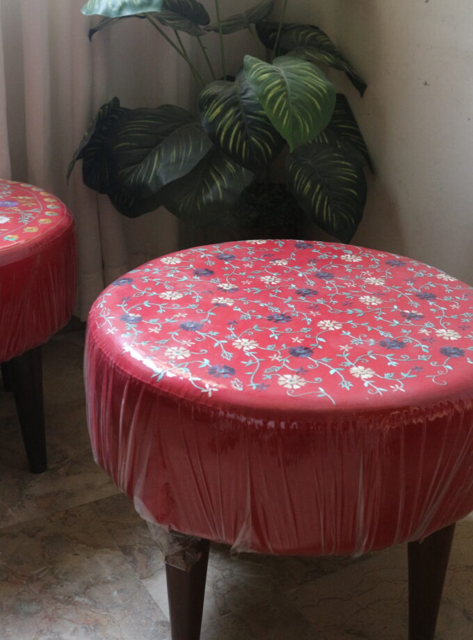 Round Puffy Stool with Embroidery