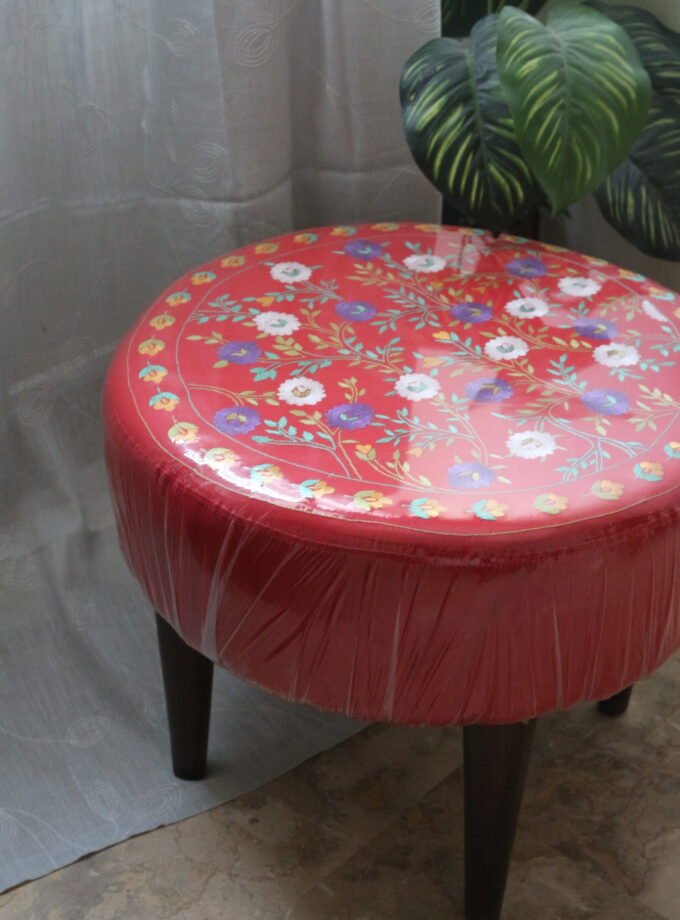 Round Puffy Stool with Embroidery