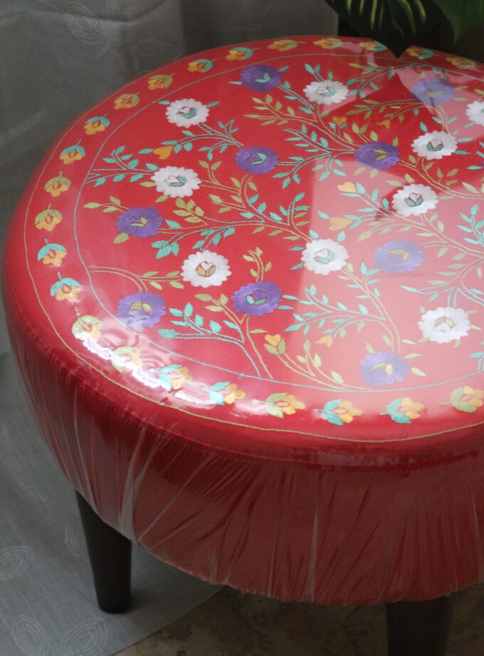 Round Puffy Stool with Embroidery