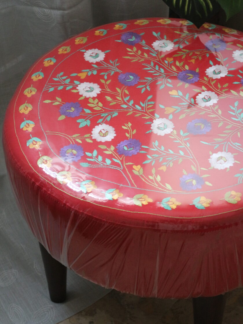 Round Puffy Stool with Embroidery - Image 3