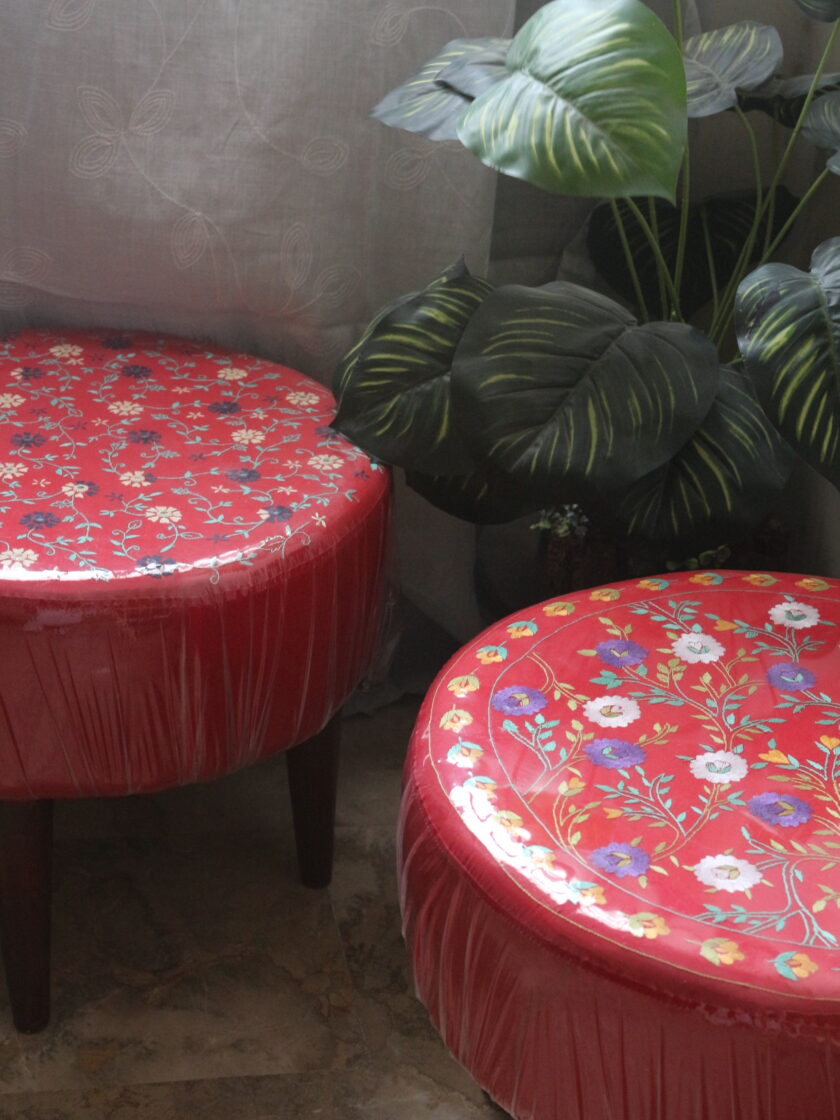 Round Puffy Stool with Embroidery - Image 4