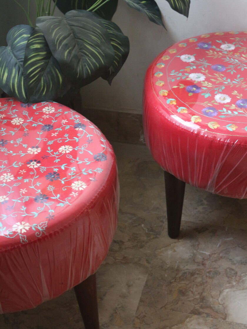 Round Puffy Stool with Embroidery - Image 4