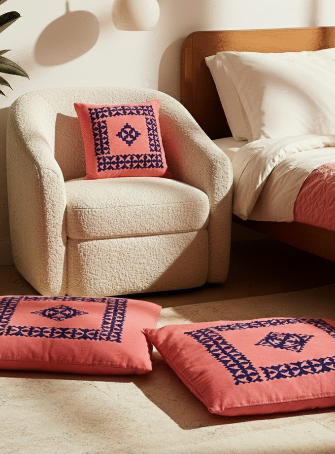 6 Pcs Applique Floor Cushion Covers Set