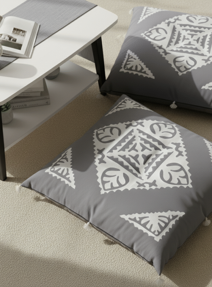 2 Pcs Applique Floor Cushion Covers Set