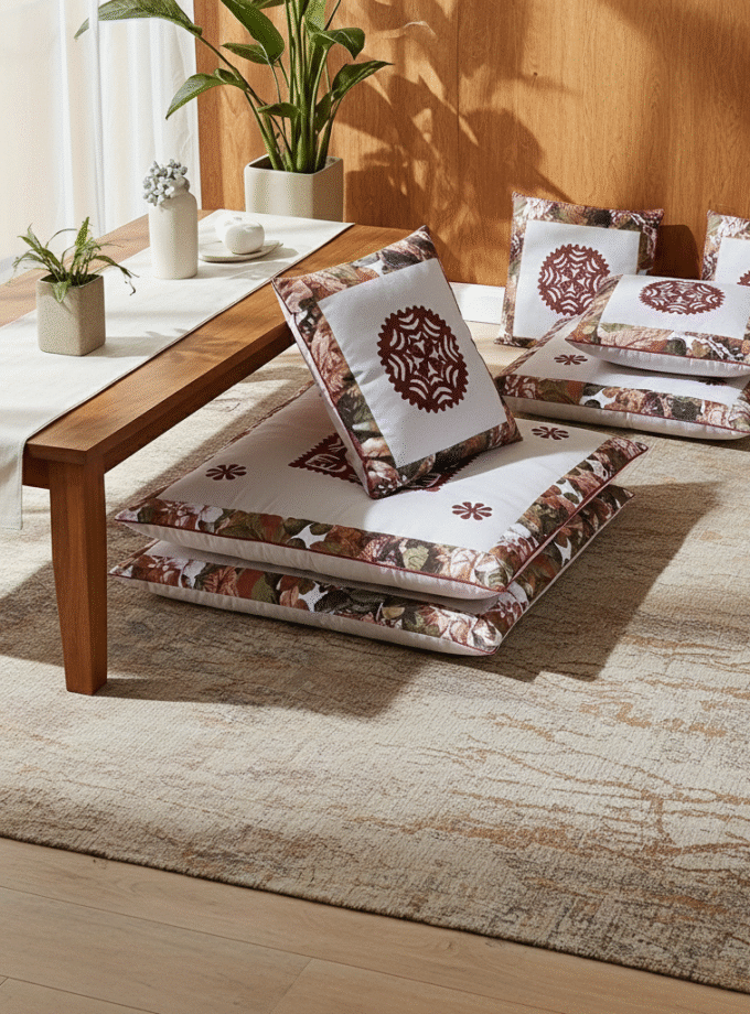 6 Pcs Applique Floor Cushion Covers Set